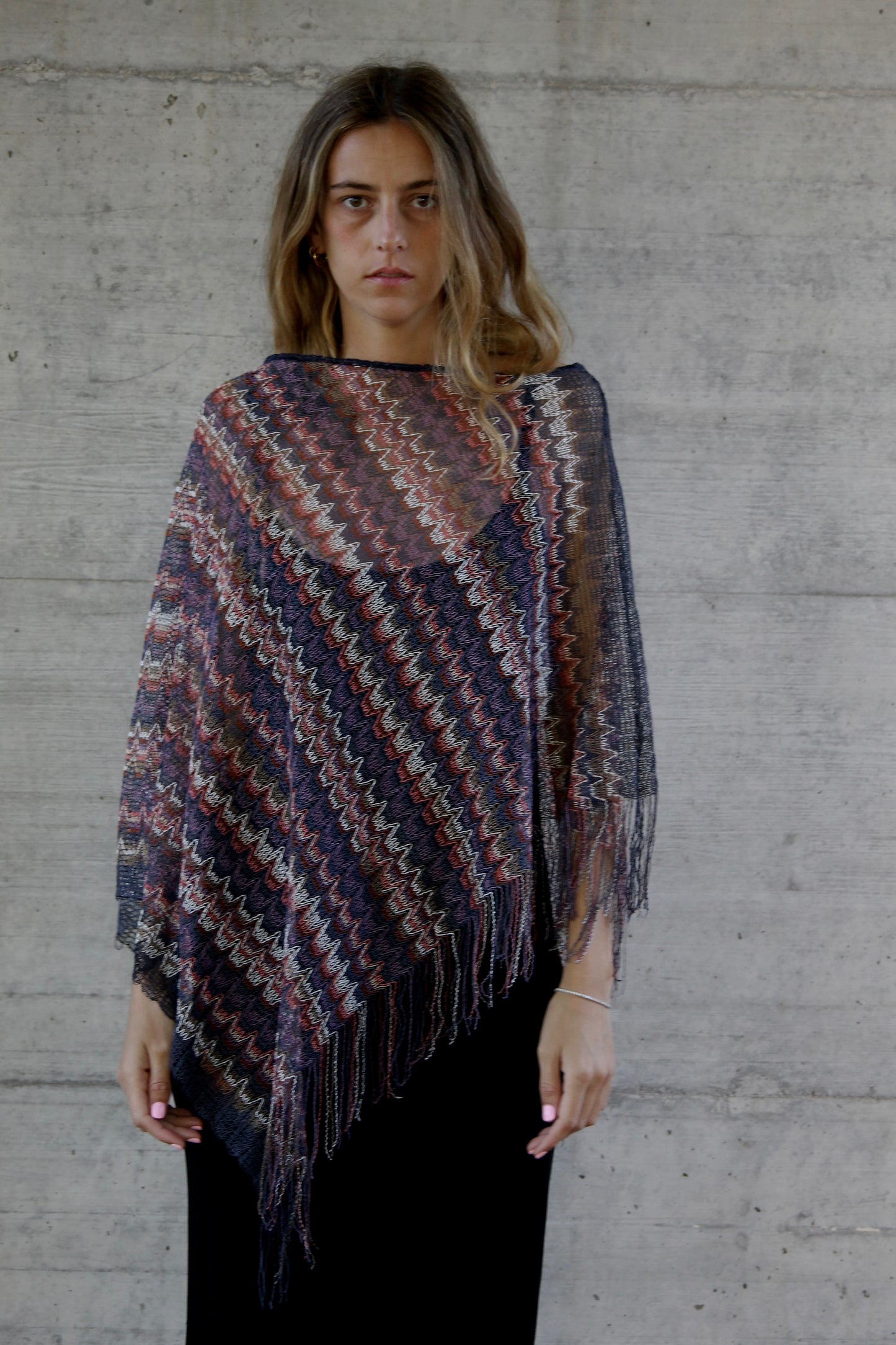 Missoni fringed knitted poncho